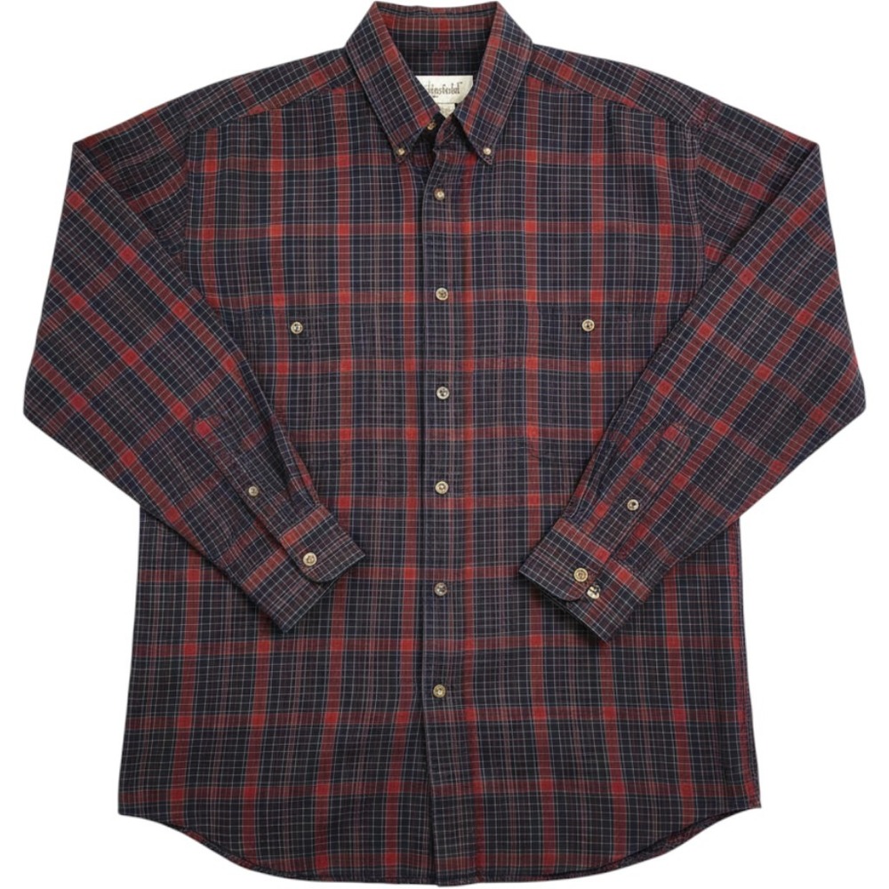 Sedgefield Men's Button Down Shirt Large Plaid Navy Red Cotton Long Sleeve